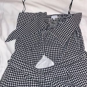 CRESCENT BLACK & WHITE PLAID ROMPER